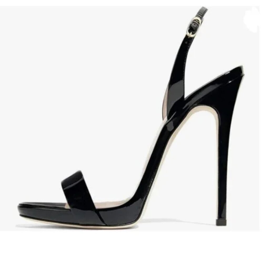 FSJ Black Stiletto Sandals with Ankle Strap